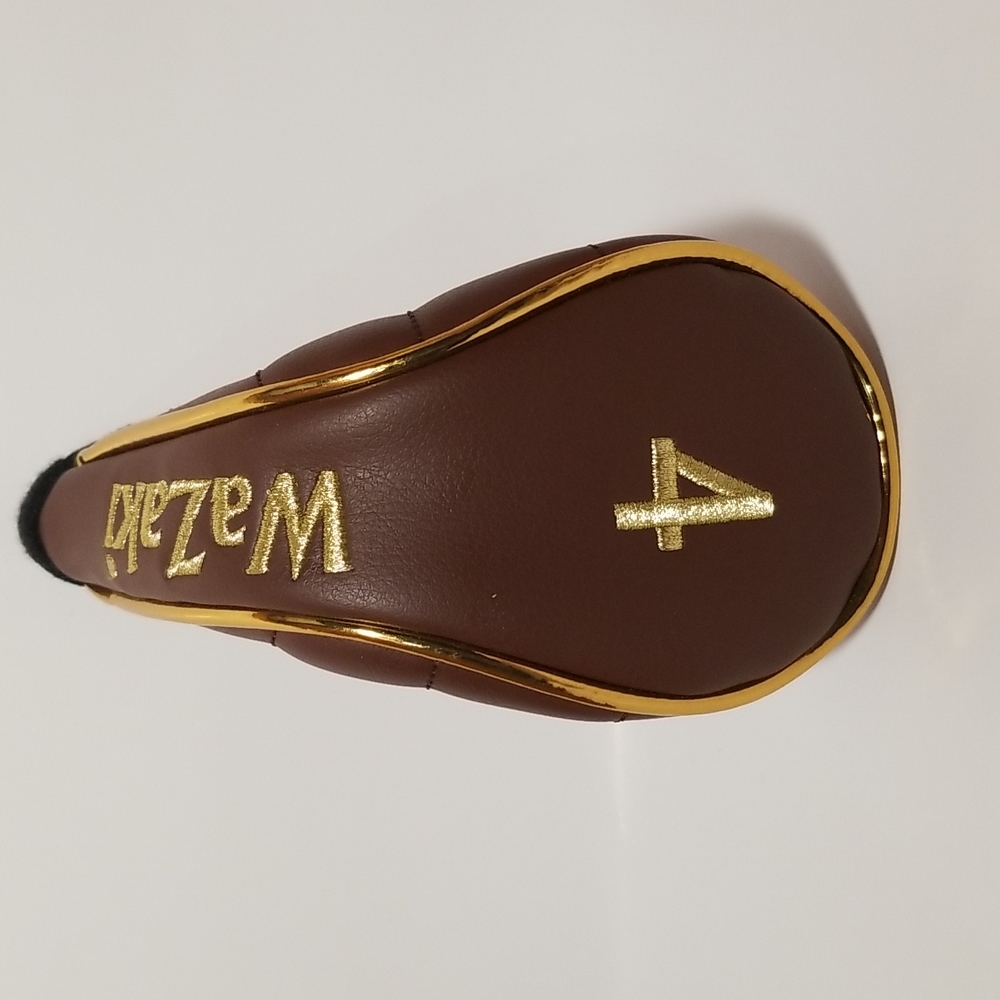Wazaki 4 Golf Club Hybrid Headcover Brown With Gold Trim Embroidery